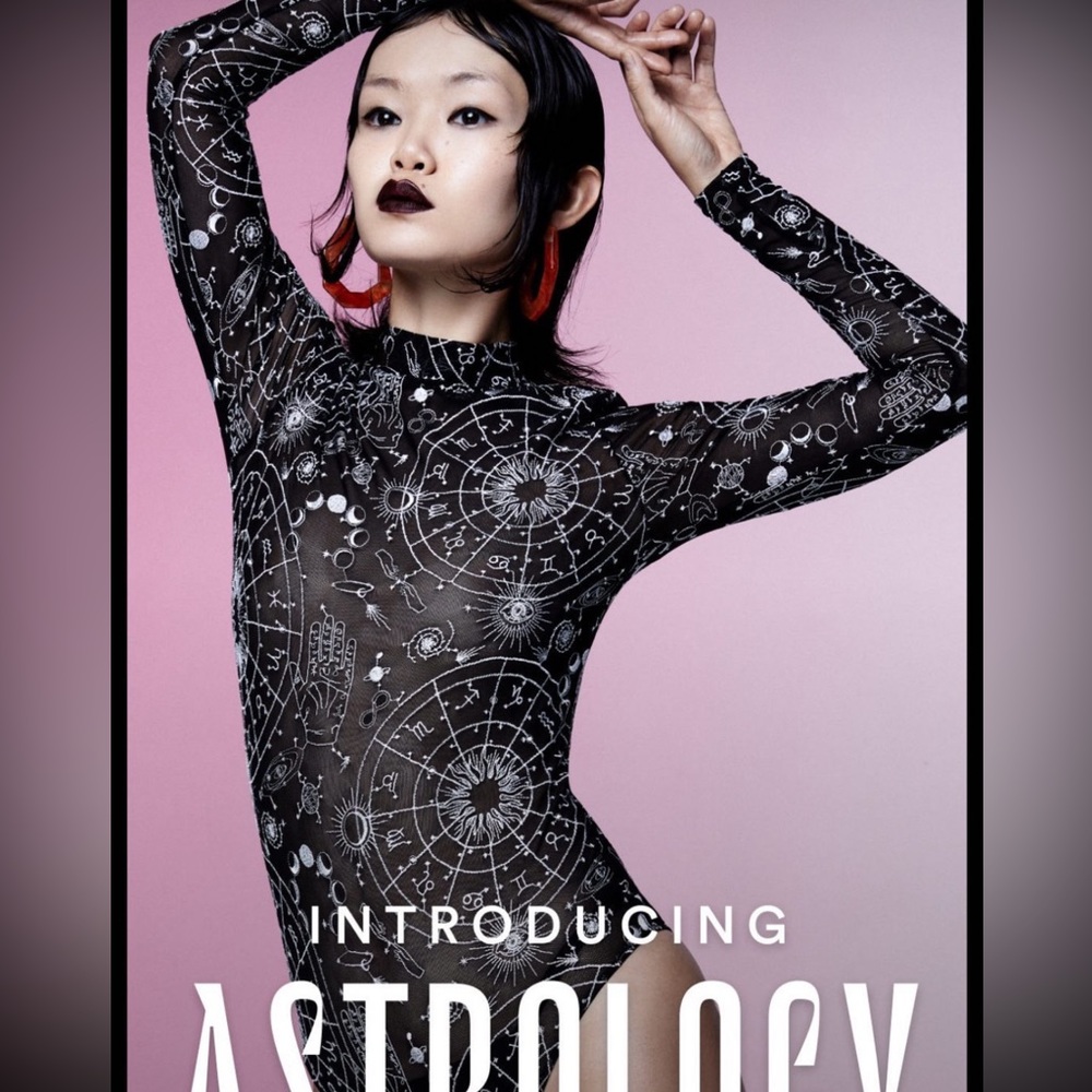 Parade Celestial Embroidered mock neck mesh bodysuit, size small, black